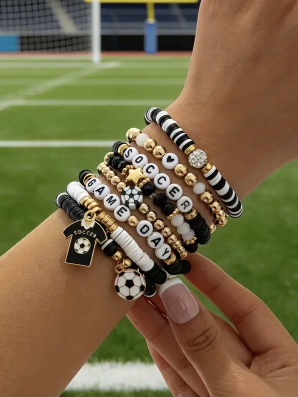 Black & WhiteSoccer Stack Of Bracelets